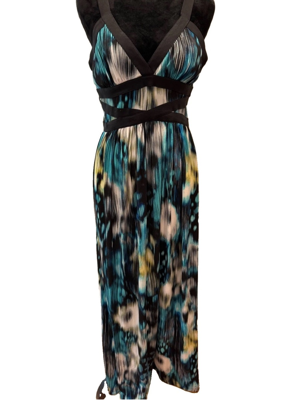 Sofia by Sofia vergara 2011 collection Lily Ripples blue teal Ikat maxi dress M
